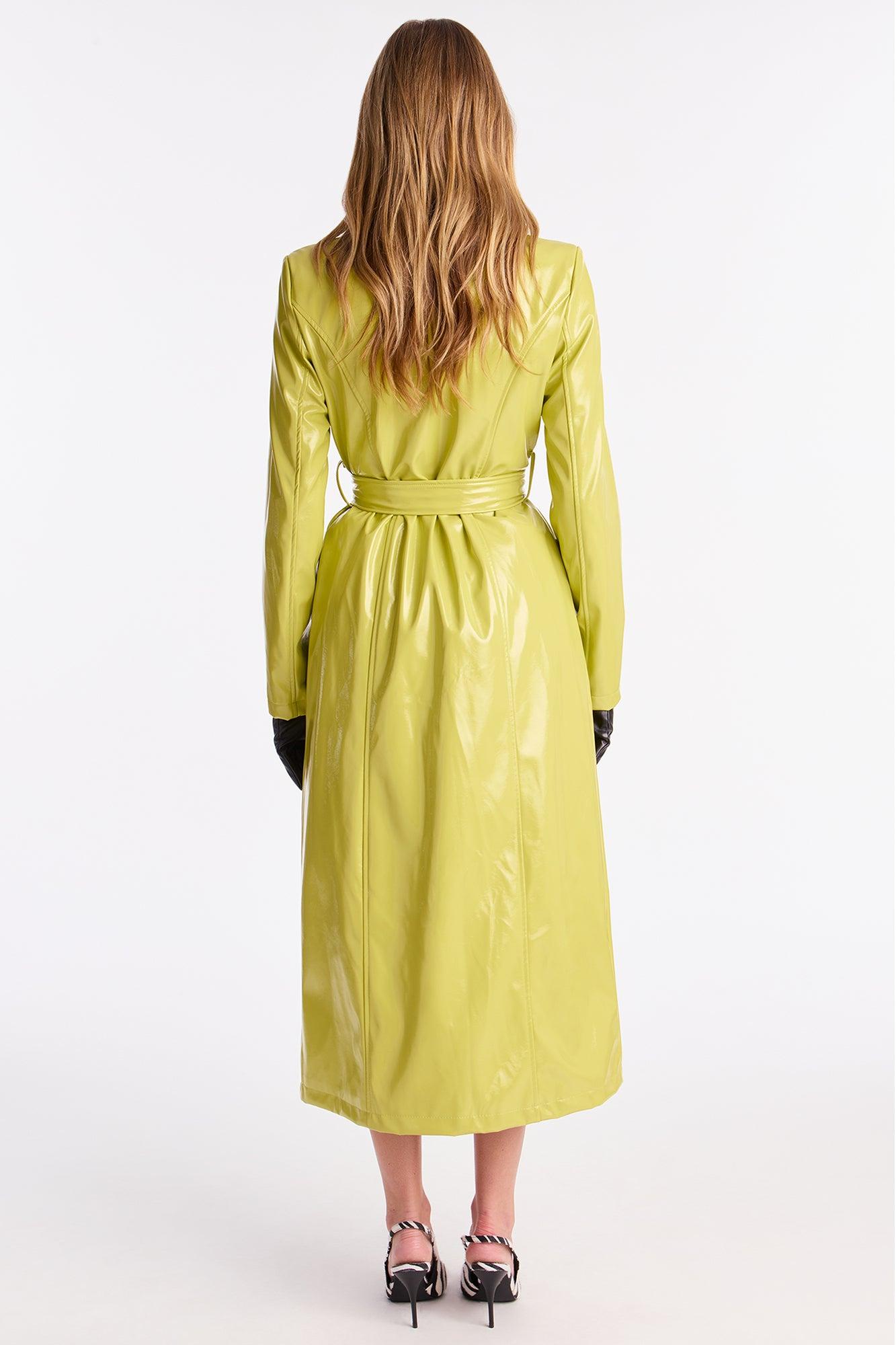 Hold My Own Faux Patent Leather Coat - Chartreuse Female Product Image