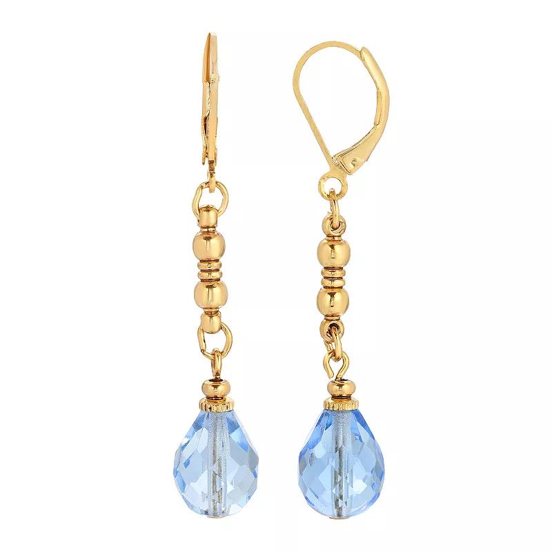 1928 Gold Tone Simulated Crystal Linear Drop Earrings, Women's, Gold Tone Light Blue Product Image