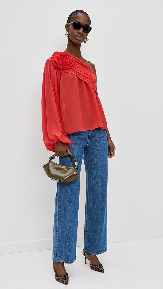 FARM Rio Red Rose One Shoulder Blouse | Shopbop Product Image