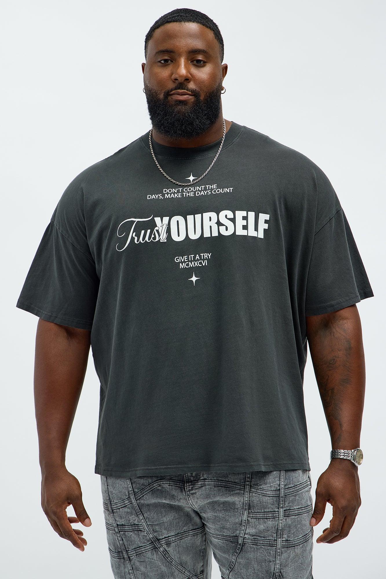 Trust Yourself Give It A Try Oversized Short Sleeve Tee - Black Wash Male Product Image