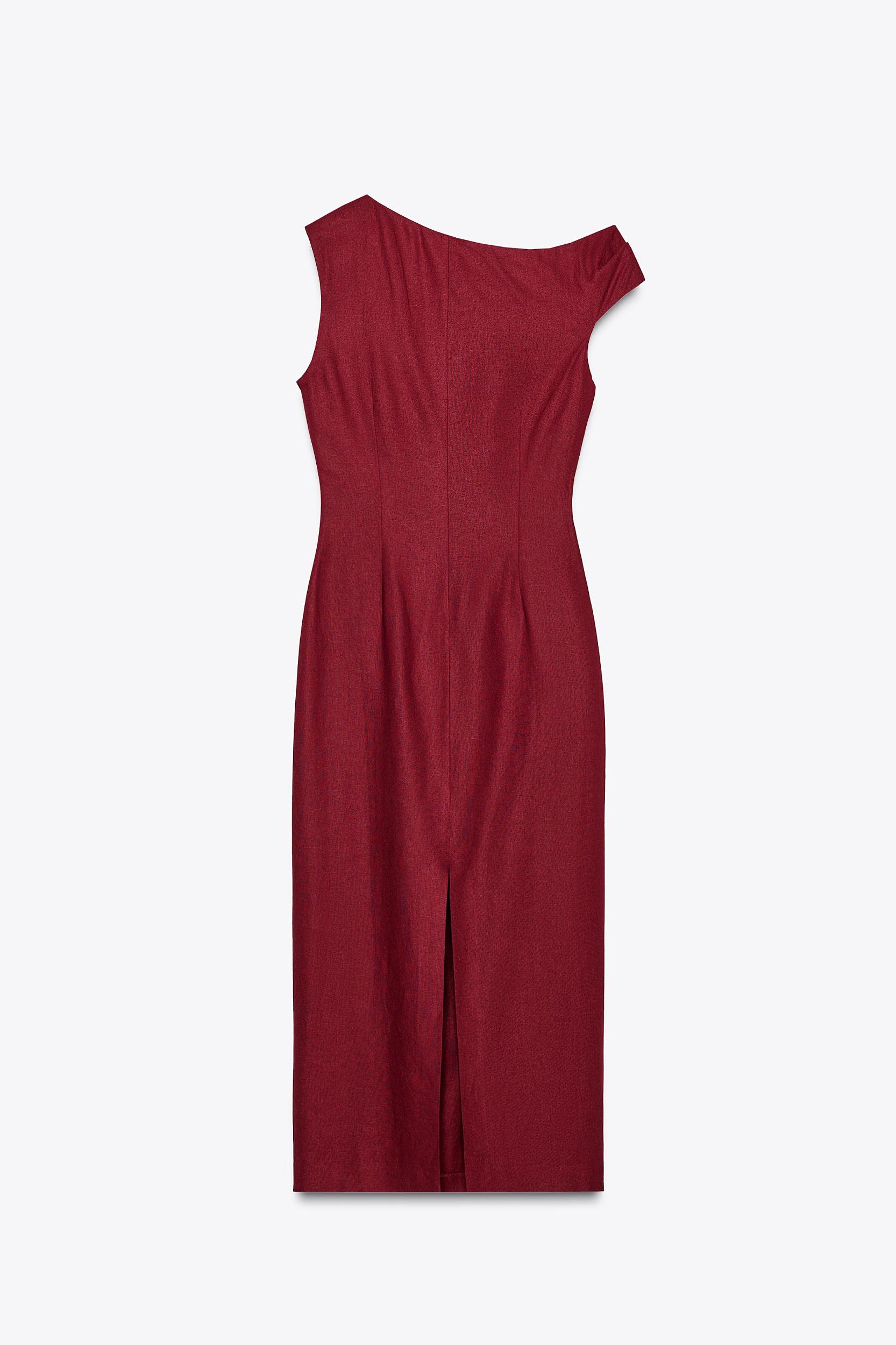 RUCHED LINEN BLEND MIDI DRESS Product Image