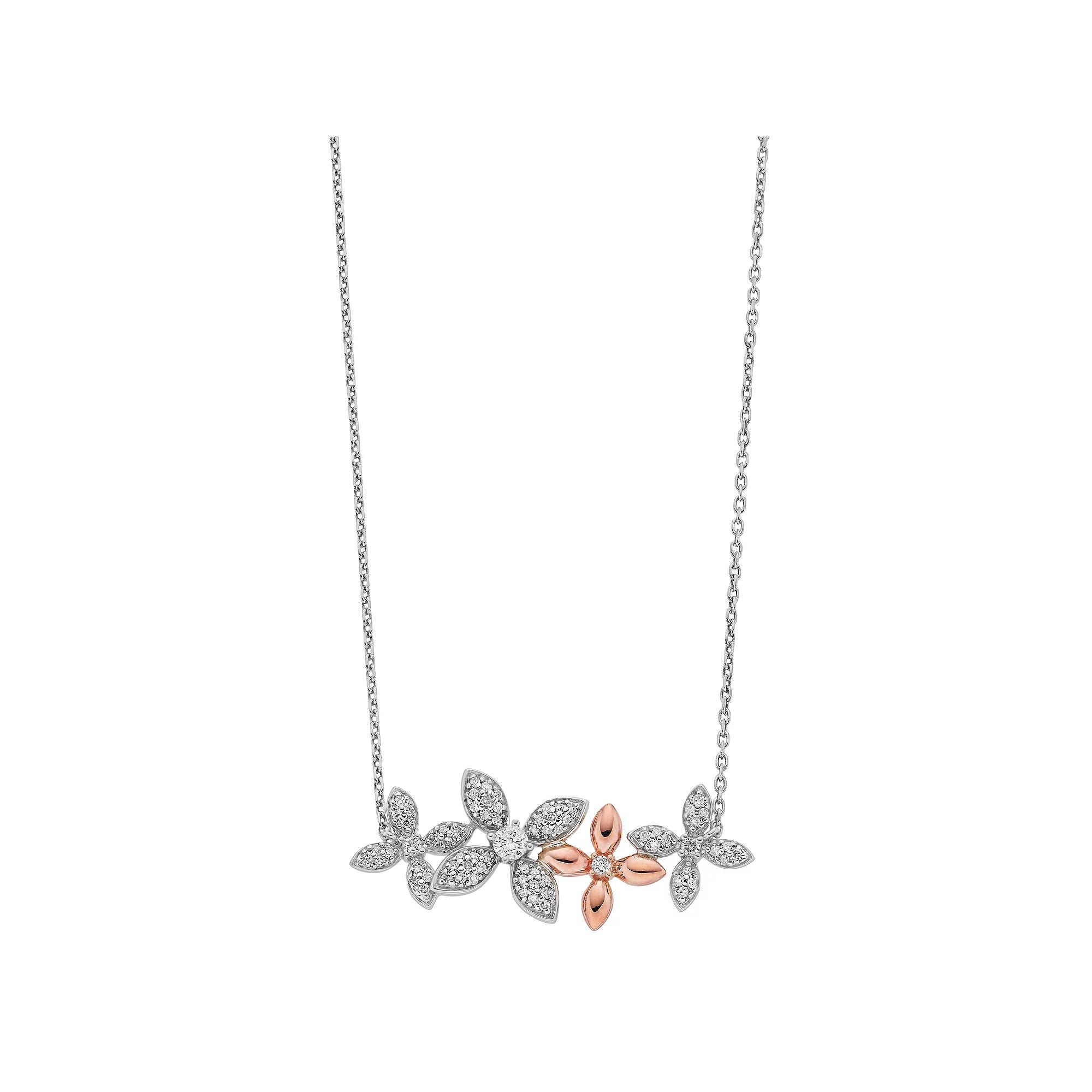 10k Rose Gold Over Silver 1/3 Carat T.W. Diamond Flower Necklace, Women's, Size: 18", Two Tone Product Image