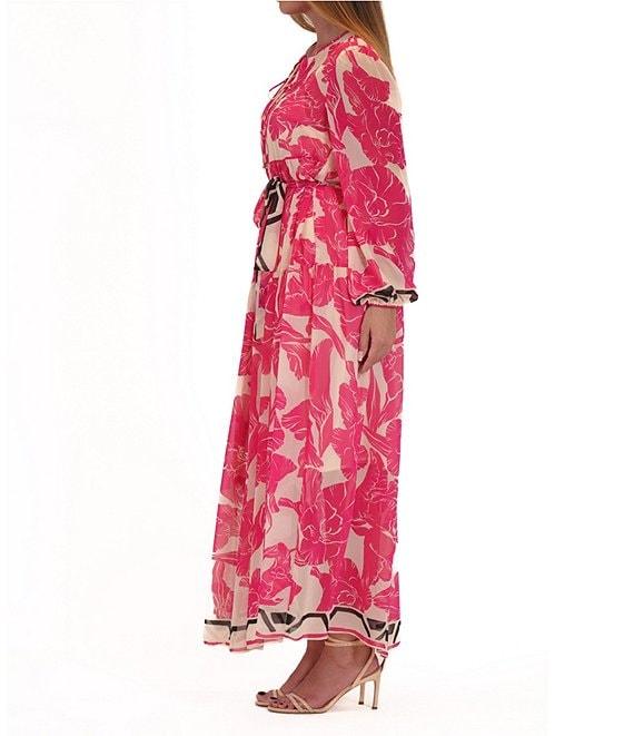 Julia Jordan Split V Neckline Floral Printed Long Sleeve Maxi Dress Product Image