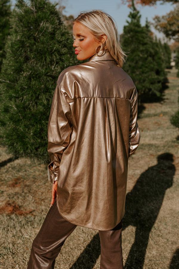 Sip Of Champagne Faux Leather Button Up Product Image