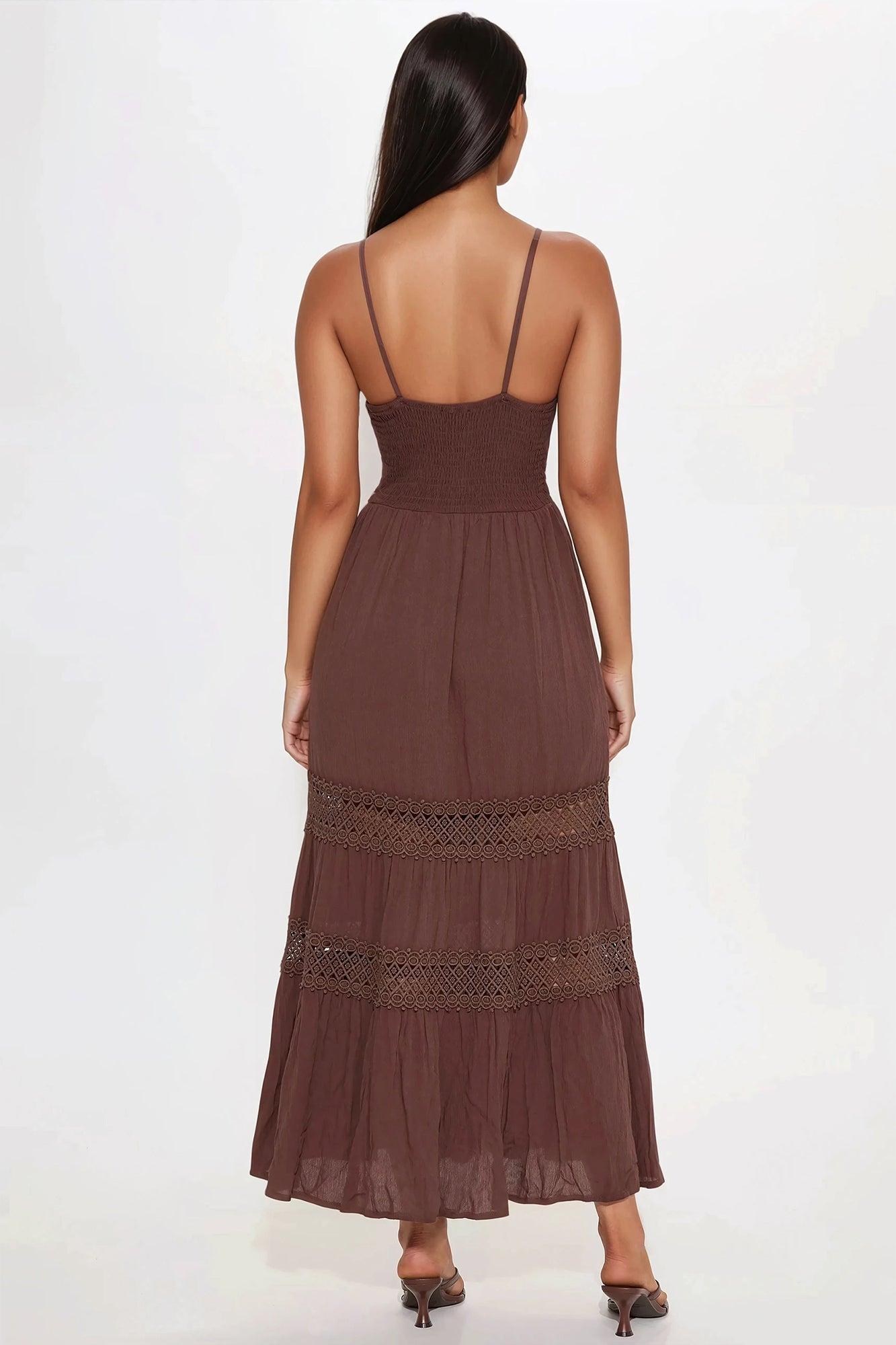 Sunny Days Tiered Midi Dress - Chocolate Product Image