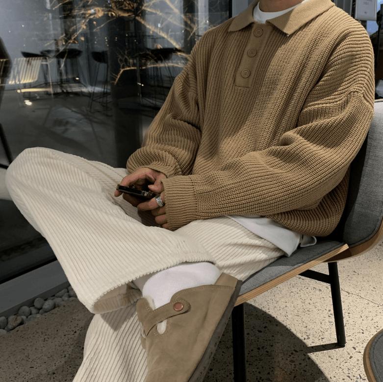 RT No. 4146 KNITTED BUTTON-UP SHIRT SWEATER Product Image