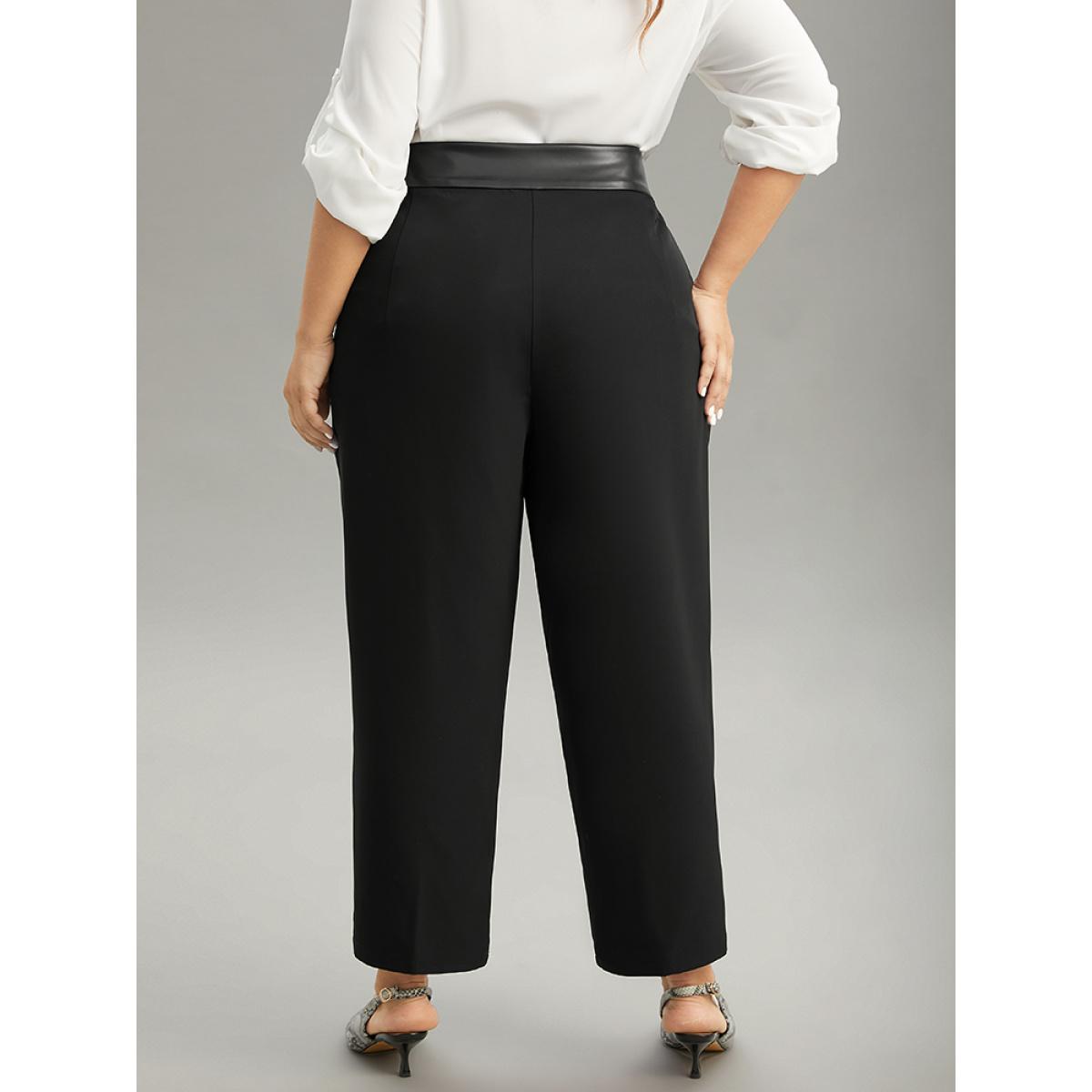 Plus Size Static-Free PU Leather Buckle Detail Pants Women Black Office High Rise Office Pants BloomChic 18-20/2X Product Image