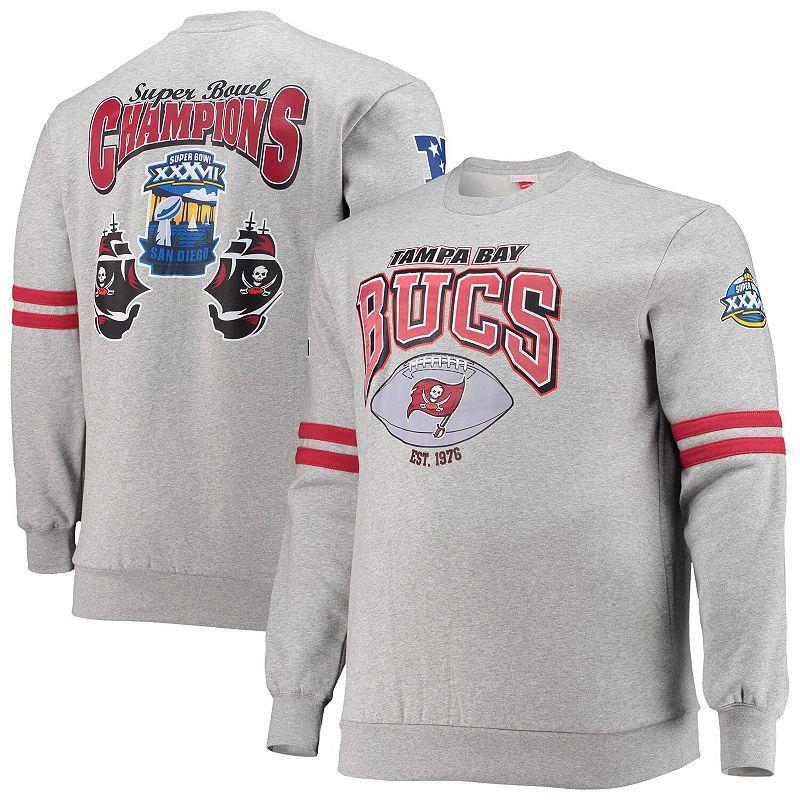 Men's Mitchell & Ness Heathered Gray Tampa Bay Buccaneers Big & Tall Allover Print Pullover Sweatshirt,  Product Image