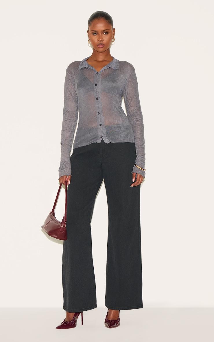 Charcoal Crushed Mesh Long Sleeve Fitted Shirt Product Image