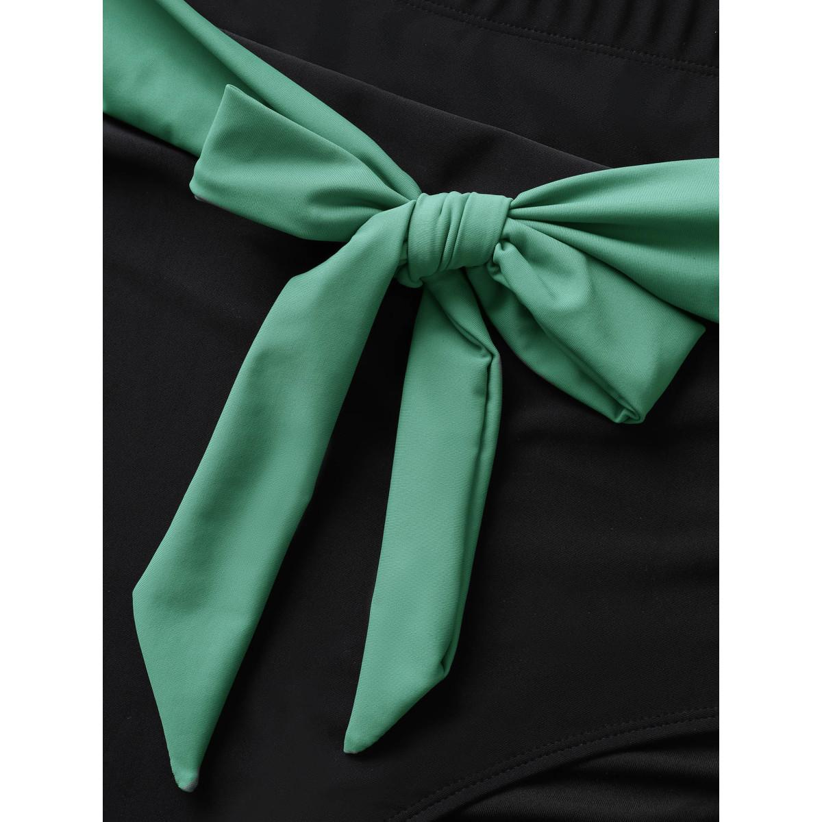 Plus Size Tie Knot Ruched High Rise Swim Bottom Women's Swimwear Black Beach Tie knot High stretch Skinny High Rise Curve Swim Bottoms BloomChic 18-20/2X Product Image