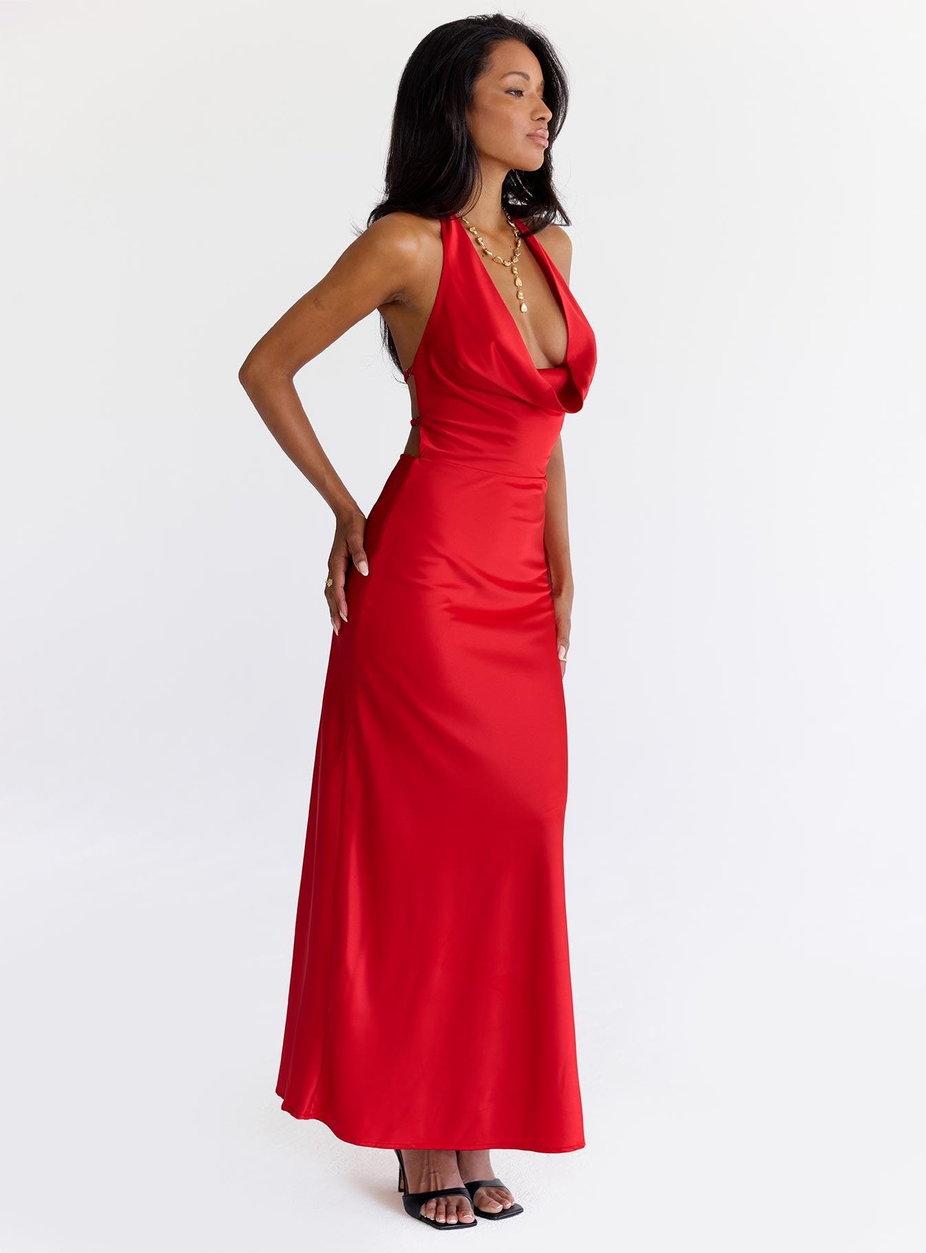 Iridescent Plunge Maxi Dress Red Product Image