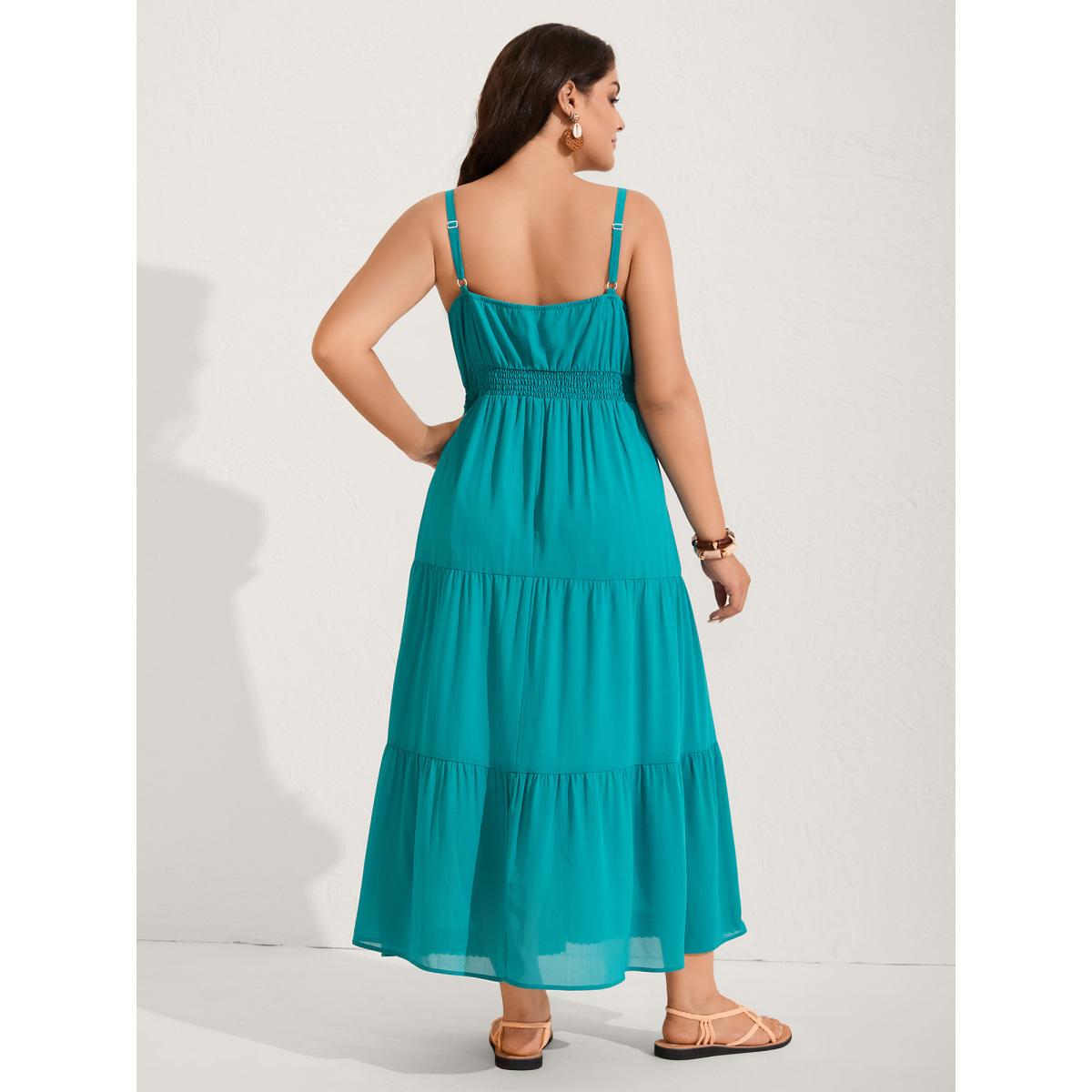 Plus Size Deep V-Neck Lace Tiered Midi Dress Cerulean Women Overlap Collar Sleeveless Curvy BloomChic 14-16/1X Product Image