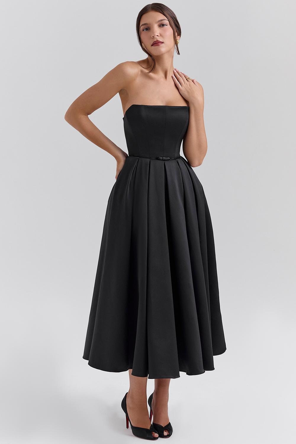 Contessa  black strapless satin corset midi dress - sale Product Image