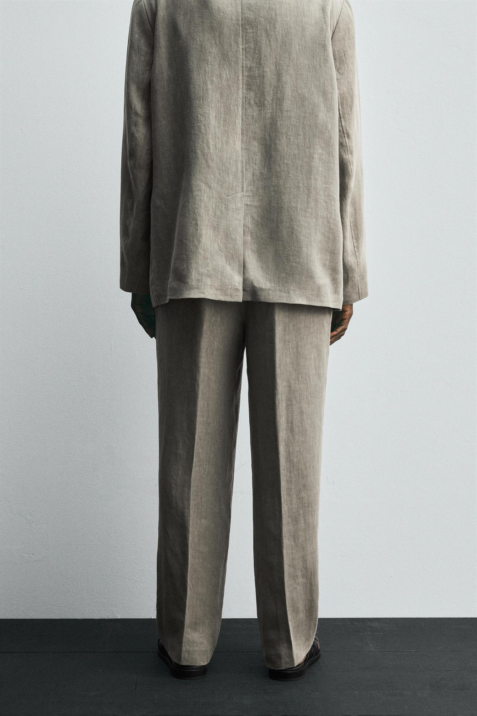100% WASHED LINEN SUIT PANTS Product Image
