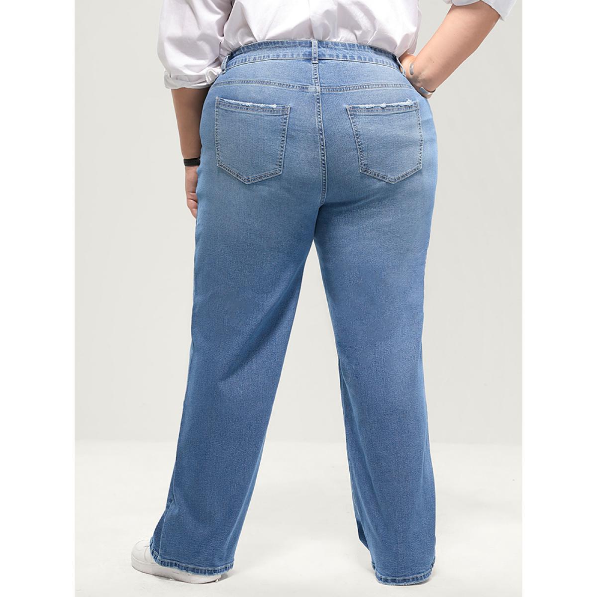 Plus Size Boyfriend Wide Leg Slightly Stretchy High Rise Medium Wash Jeans Women Stone Casual Plain Low stretch Pocket Jeans BloomChic 30/6X Product Image