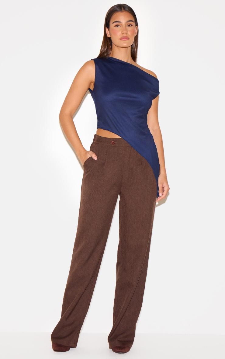 Navy Asymmetric Neck Mesh Top Product Image