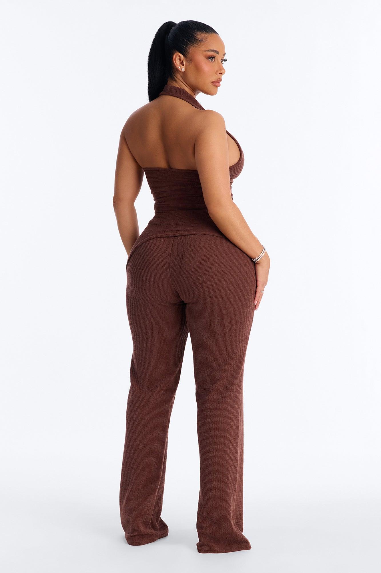 Amaya Asymmetrical Halter Pant Set - Brown Female Product Image