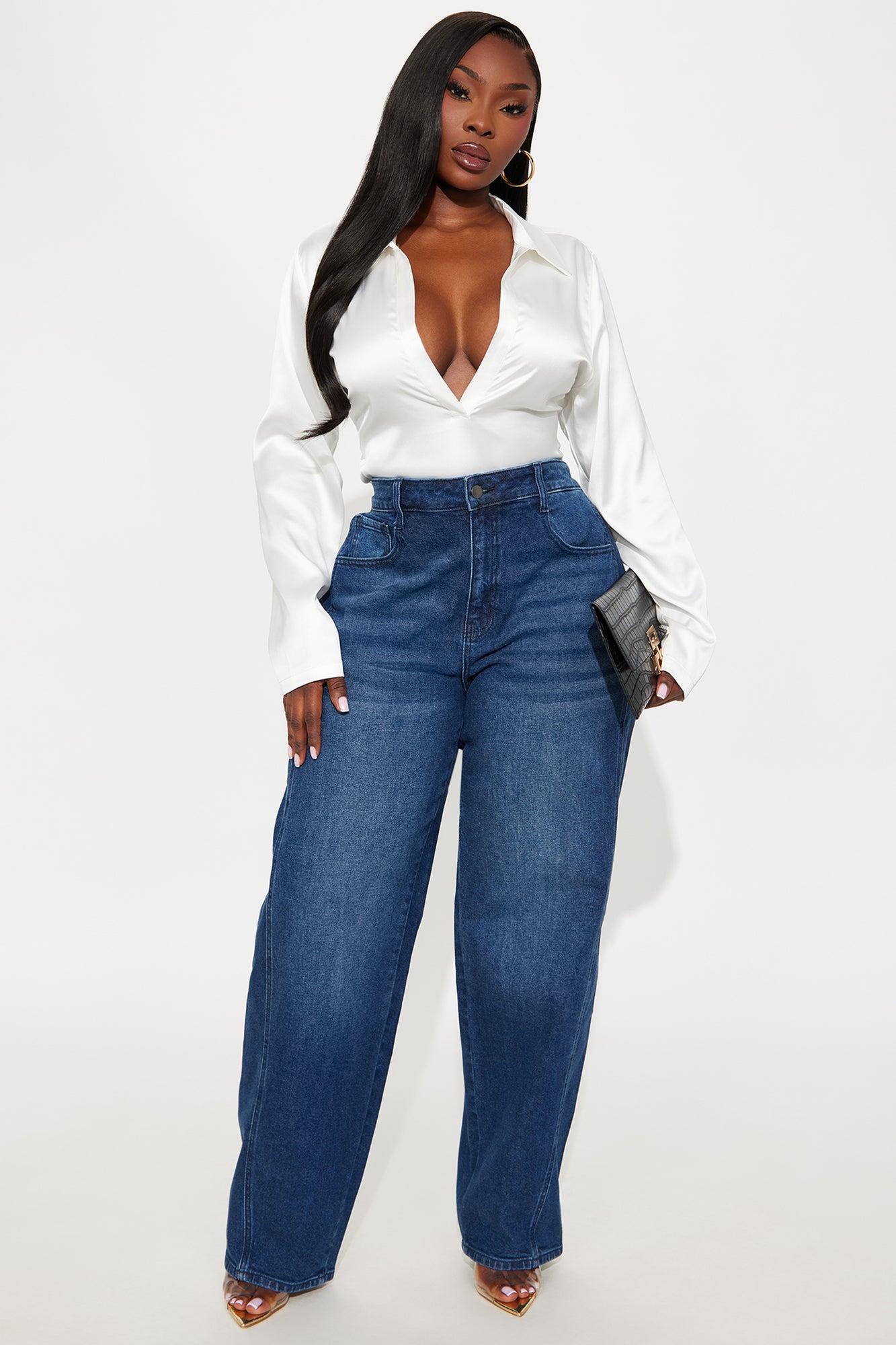 Called Out Low Stretch Barrel Leg Jeans - Dark Wash Female Product Image