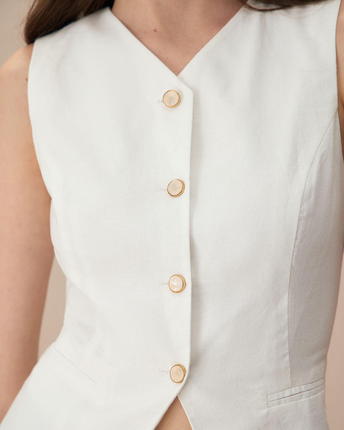 The White Single-breasted Cotton Vest Product Image