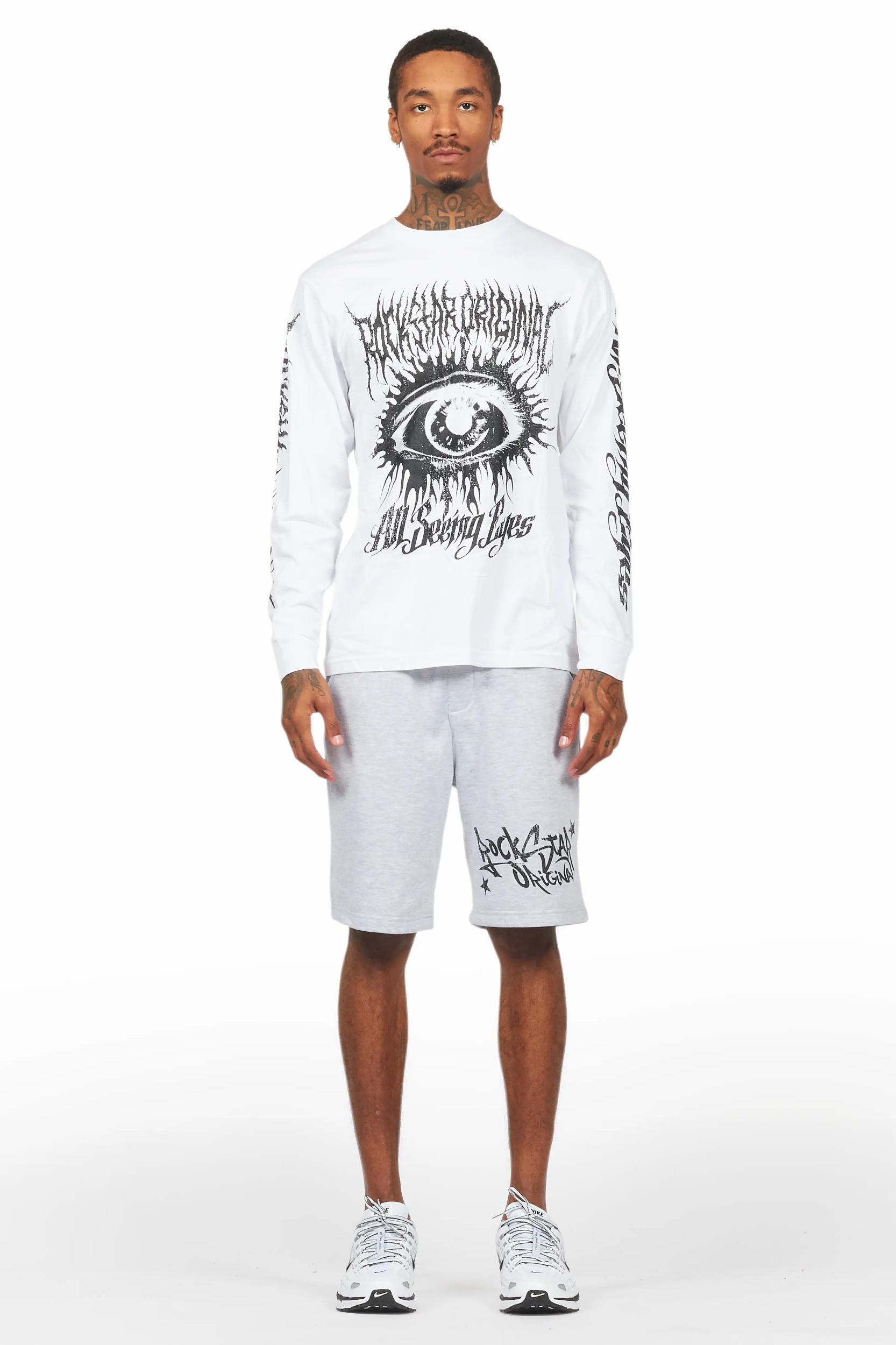 All Seeing Eyes White/Grey Long Sleeve T-Shirt Short Set Male Product Image