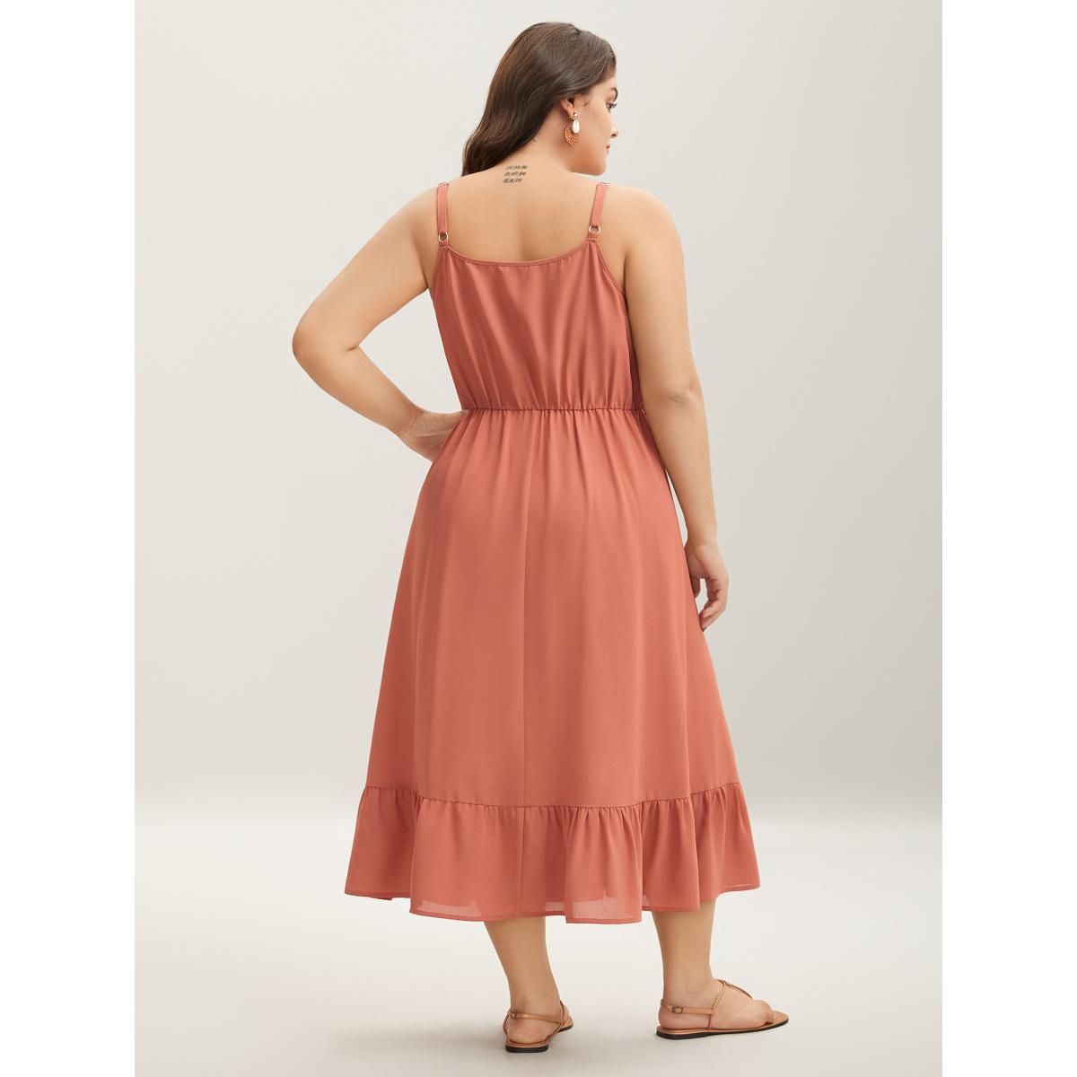 Plus Size Lace Patchwork Stretchy Waist Midi Dress Coral Women V-neck Sleeveless Curvy BloomChic 28/5X Product Image