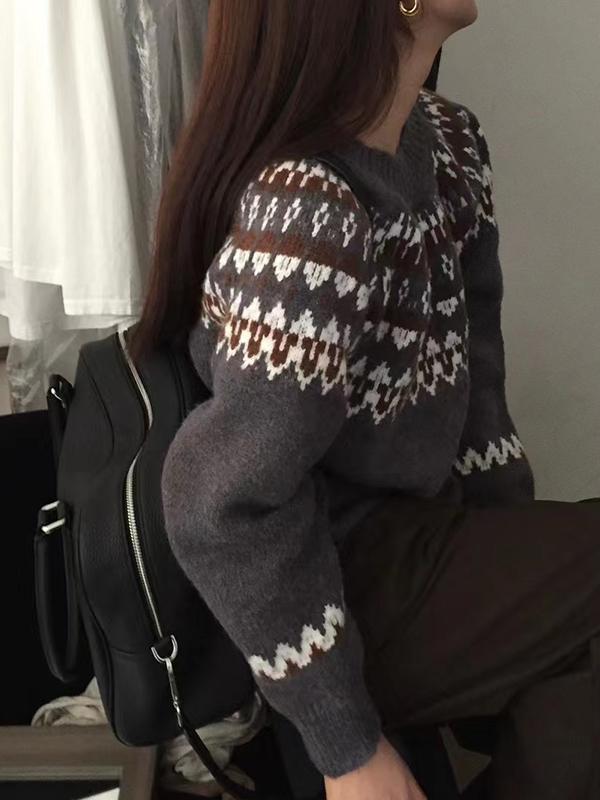 Fair Isle Color Block Oversized Sweater Product Image