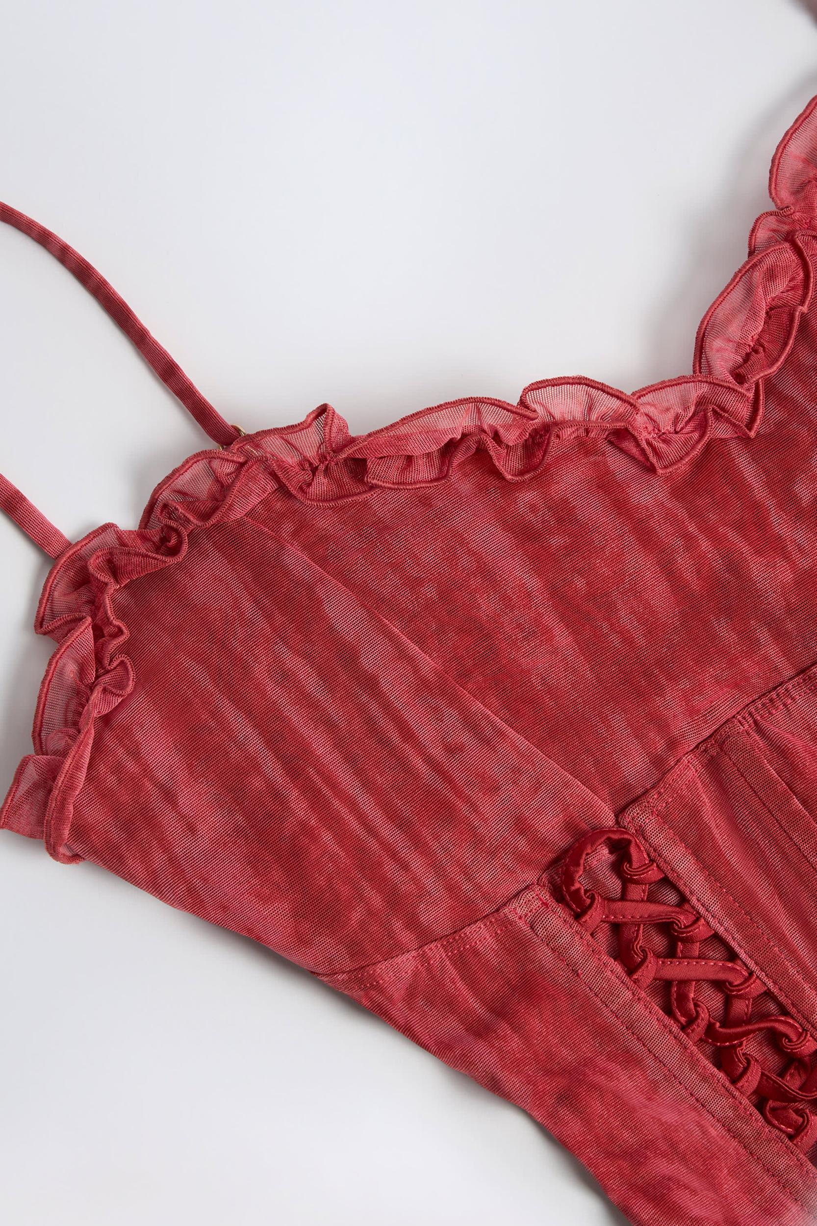 Ruffled Mid-Rise Flared Trousers in Red Print Female Product Image