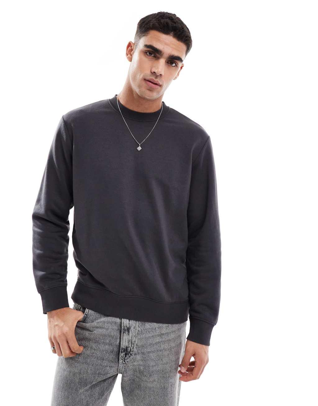 Jack & Jones oversized crew neck sweat with papillon back print in dark gray  Product Image