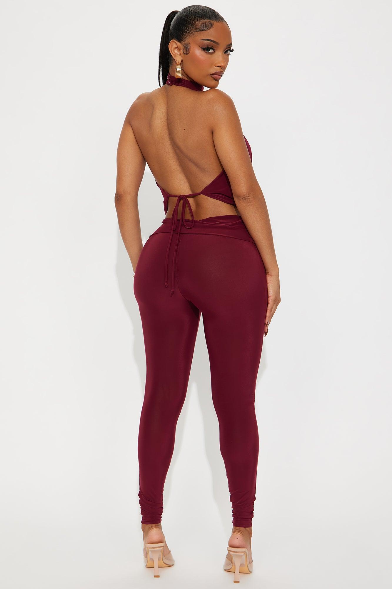 Yovanna Cowl Neck Toe Ring Pant Set - Burgundy Female Product Image