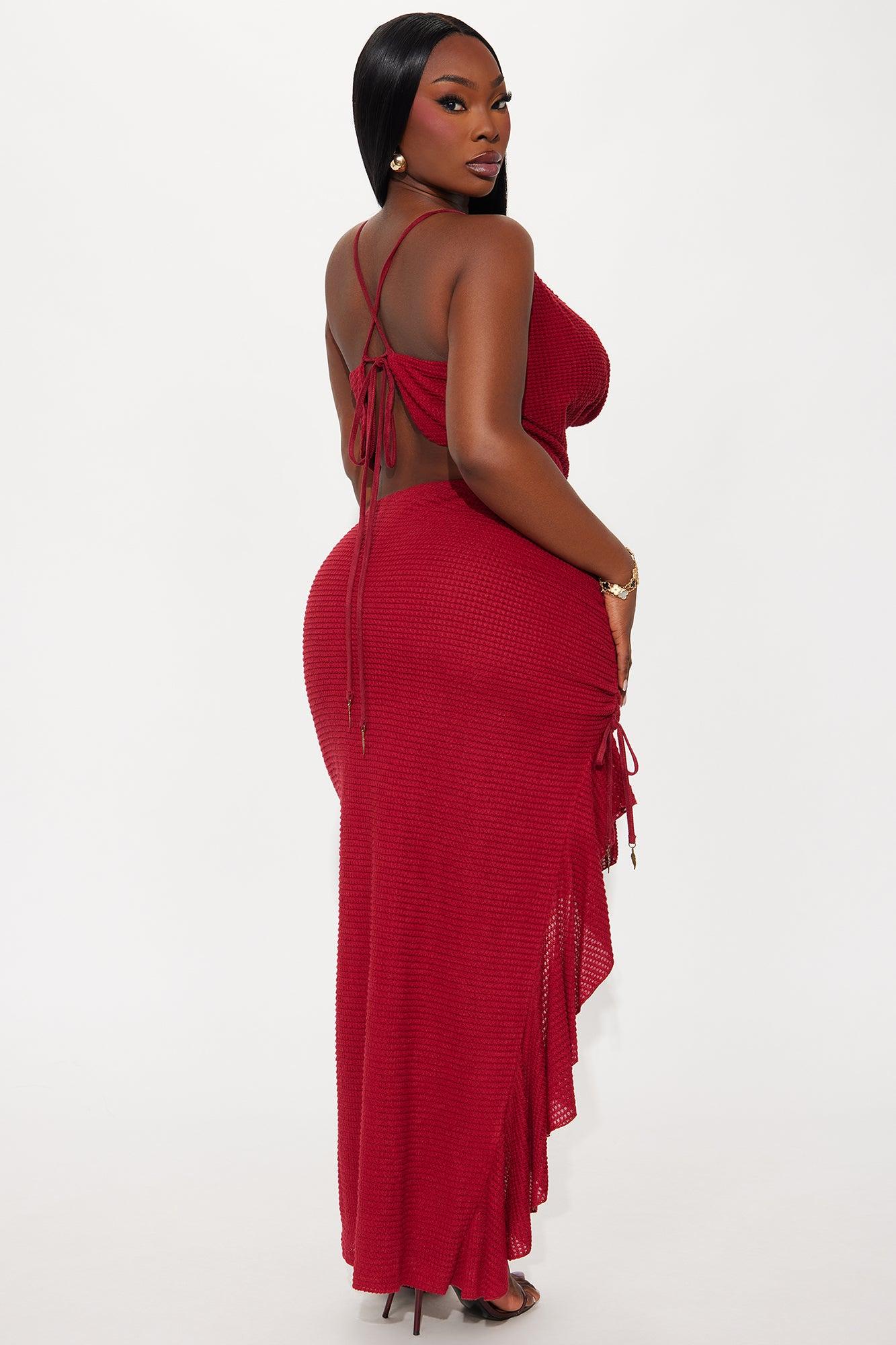 Sunset Sanctuary Textured Halter Skirt Set - Wine Female Product Image