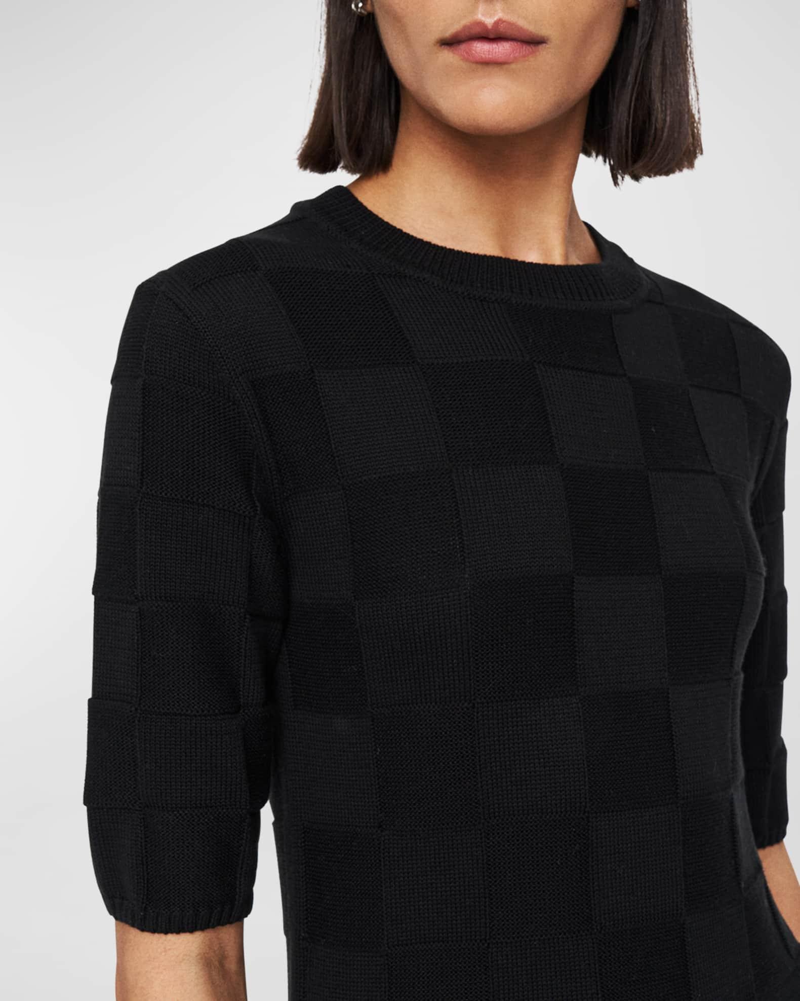 Side-Slit Vichy Knit Midi Sweater Dress Product Image