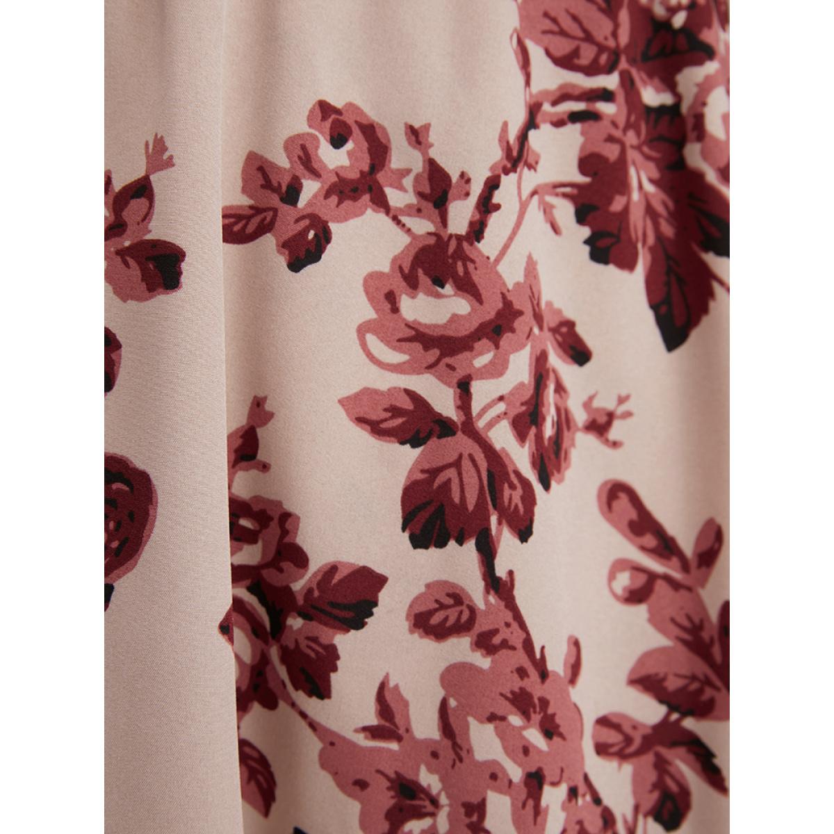 Plus Size Floral Wrap Lantern Sleeve Pocket Shirred Ruffle Hem Dress DustyPink Women Elegant Pocket V-neck Long Sleeve Curvy Midi Dress BloomChic 26/4X Product Image