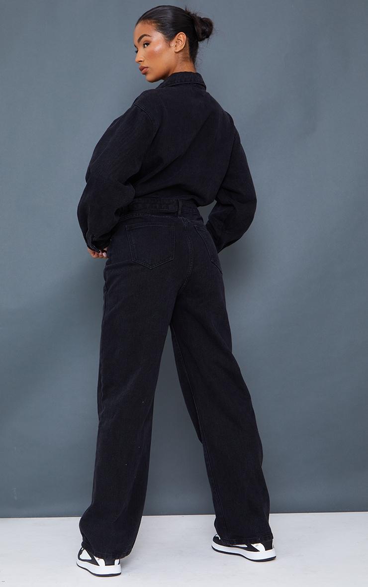 Washed Black Oversized Denim Boilersuit Product Image
