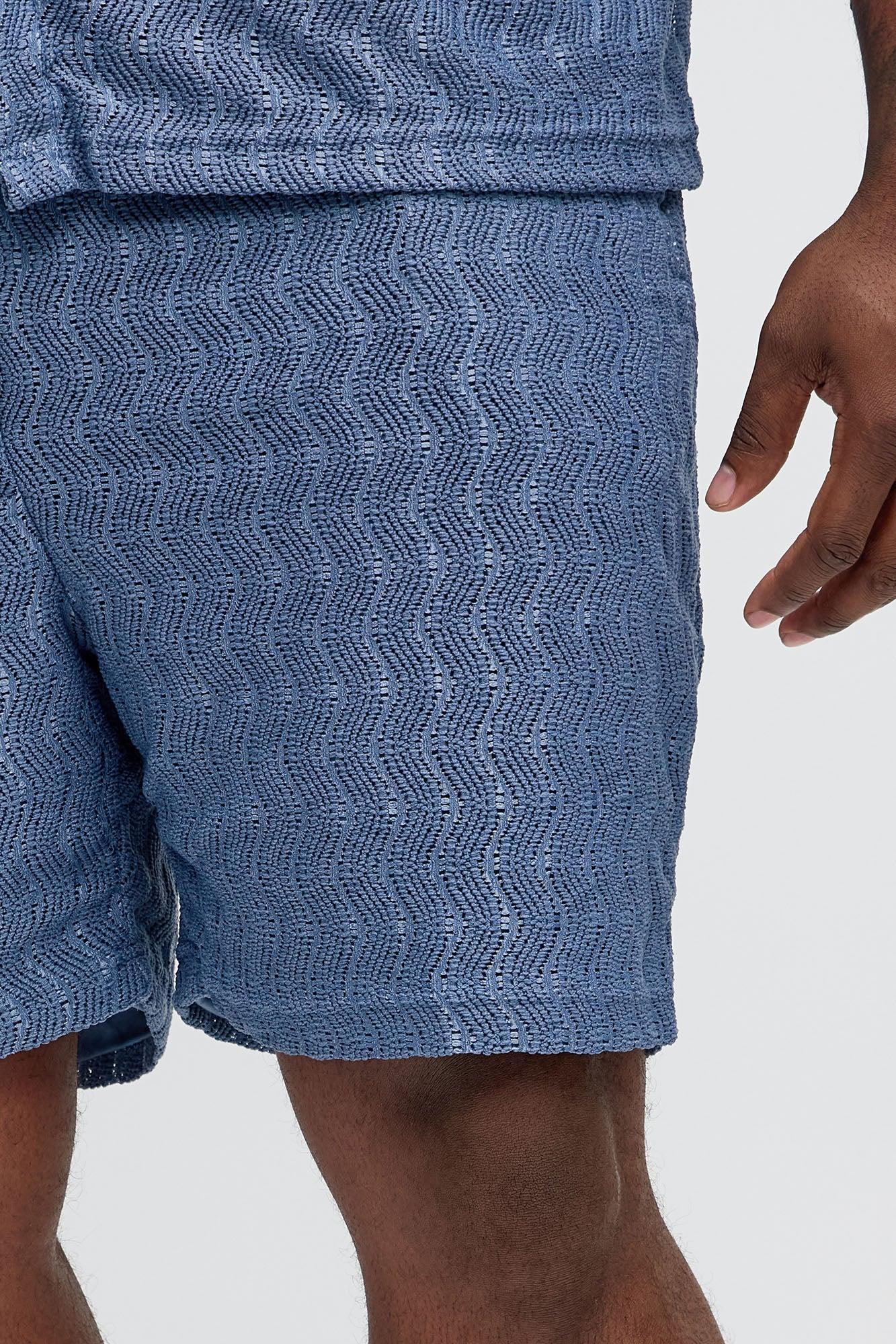 Echo Textured Drawstring Shorts - Blue Product Image