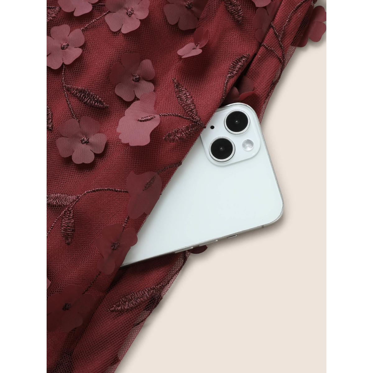 Plus Size Plisse Mesh Pocket Overlap Collar Dress Scarlet Women Cocktail Non Overlap Collar Short sleeve Curvy Midi Dress BloomChic 14-16/1X Product Image