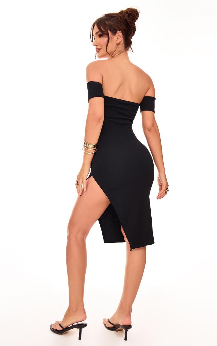 Black Cuff Detail Side Split Midi Dress Product Image
