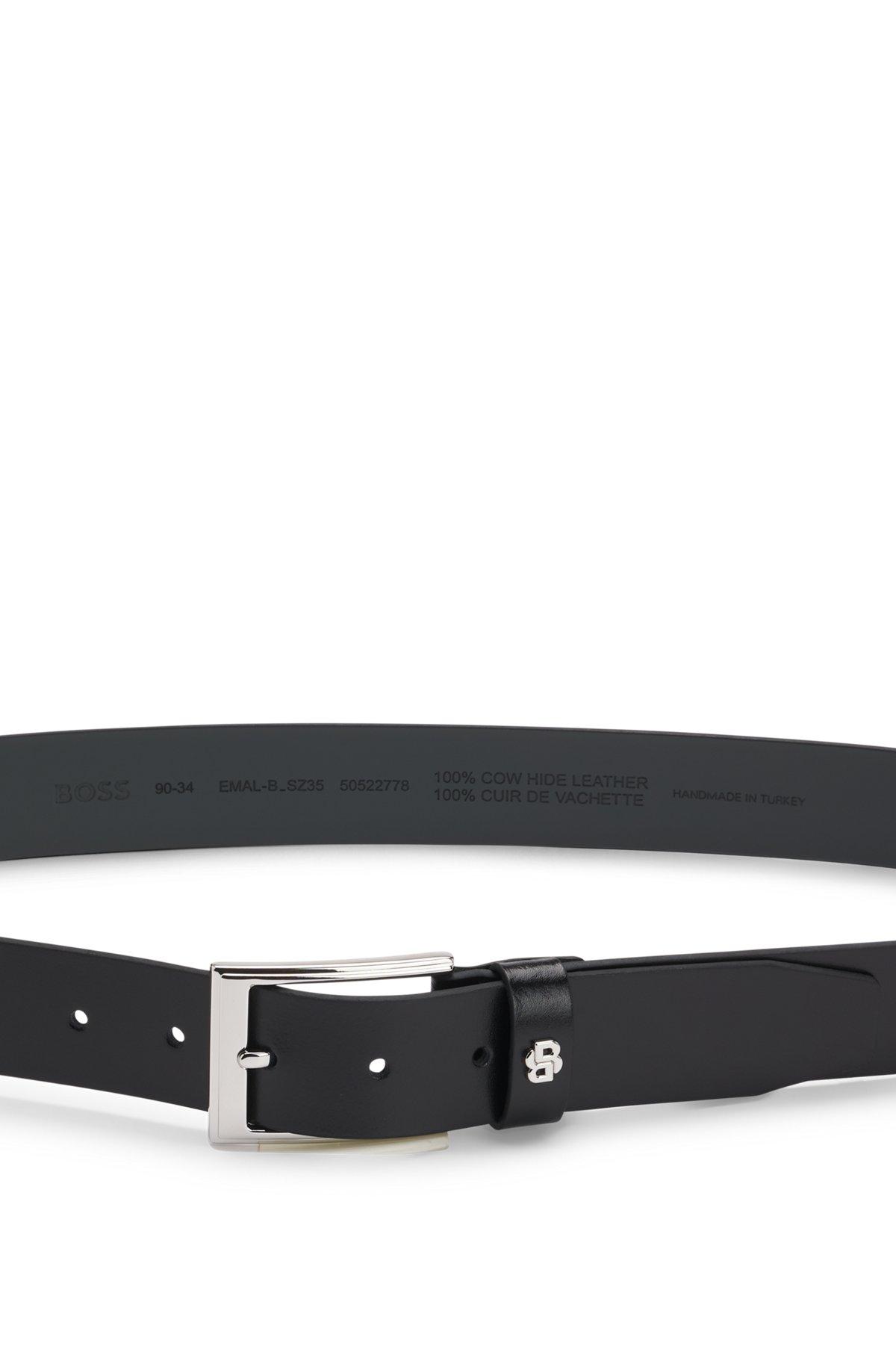 BOSS - Italian-leather belt with Double B monogram keeper - Black Product Image