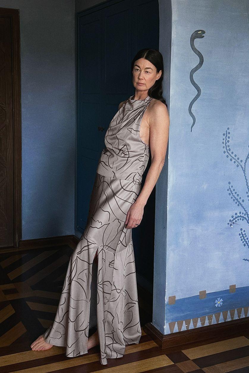 Satin Asymmetric Seam Detail Maxi Skirt Product Image