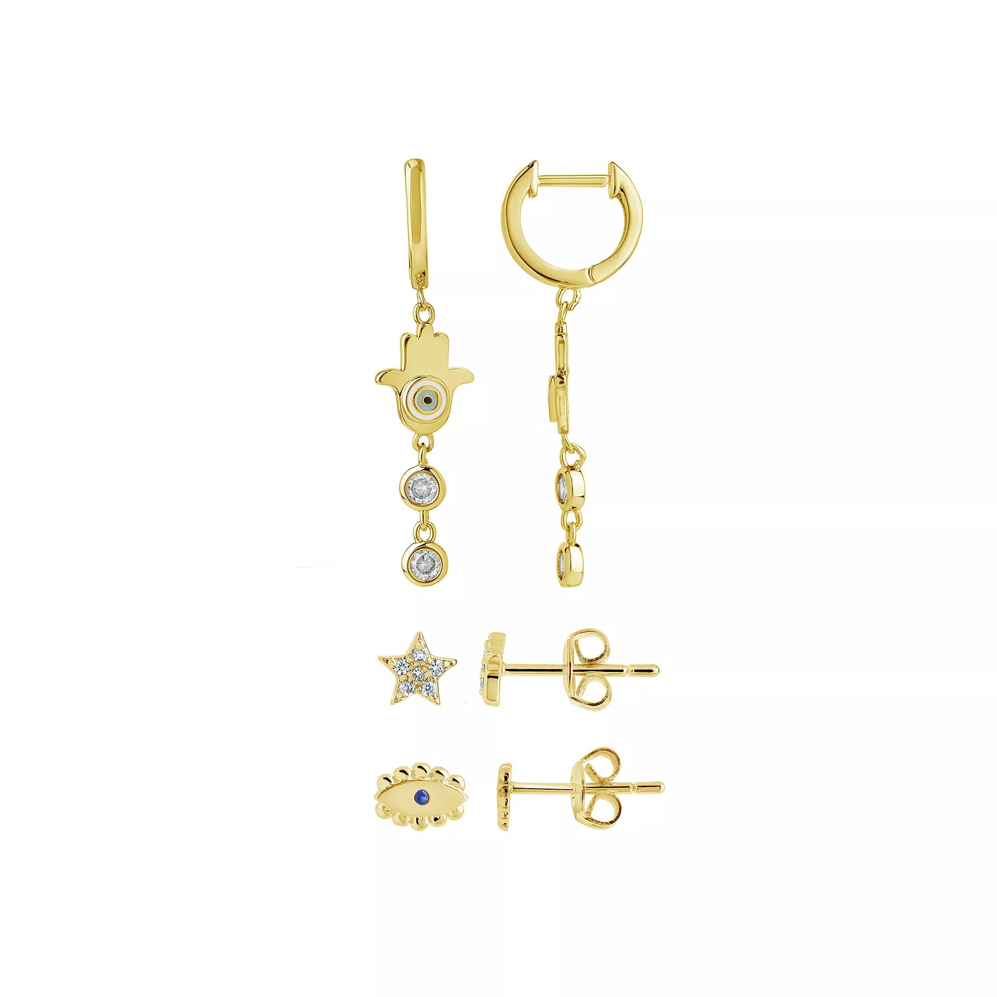 MC Collective Cubic Zirconia Evil Eye & Star Earring Set, Women's, Gold Tone Product Image