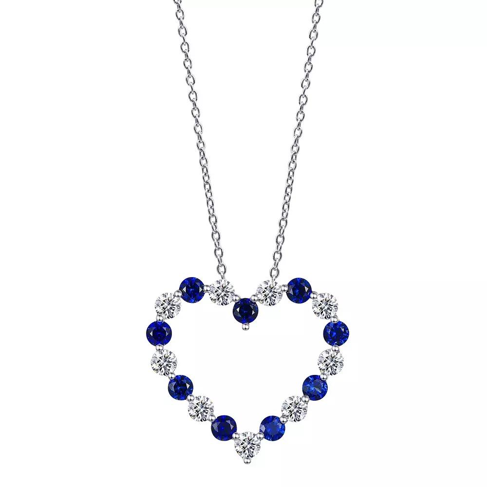 Gemstone Brilliance Sterling Silver Lab-Created White Sapphire & Simulated Gemstone Heart Pendant Necklace, Women's,  Product Image