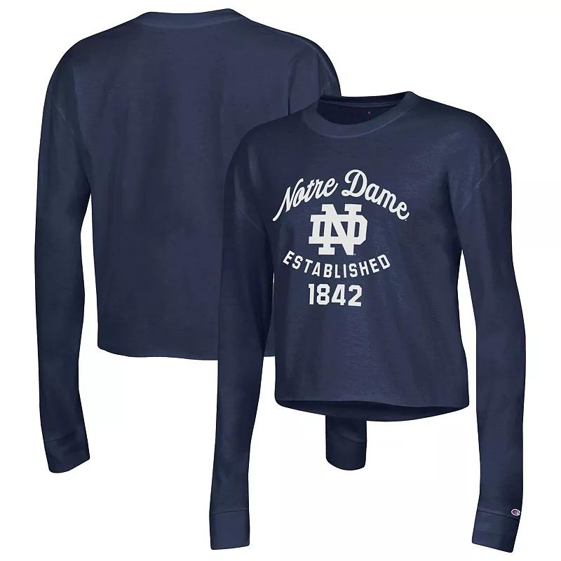 Women's Champion Navy Notre Dame Fighting Irish Boyfriend Cropped Long Sleeve T-Shirt, Size: XL, Blue Product Image