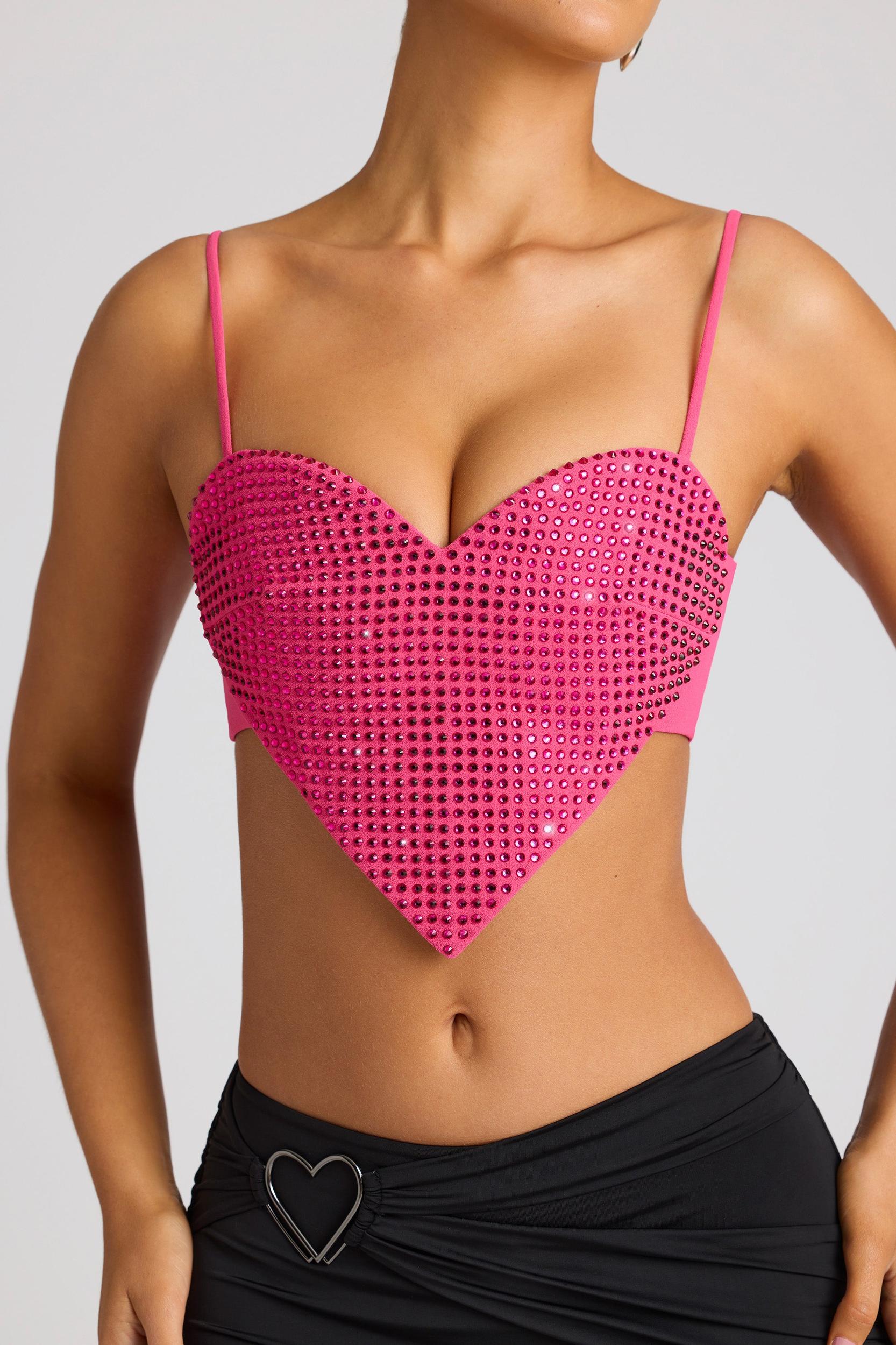 Embellished Heart Detail Crop Top in Magenta Product Image
