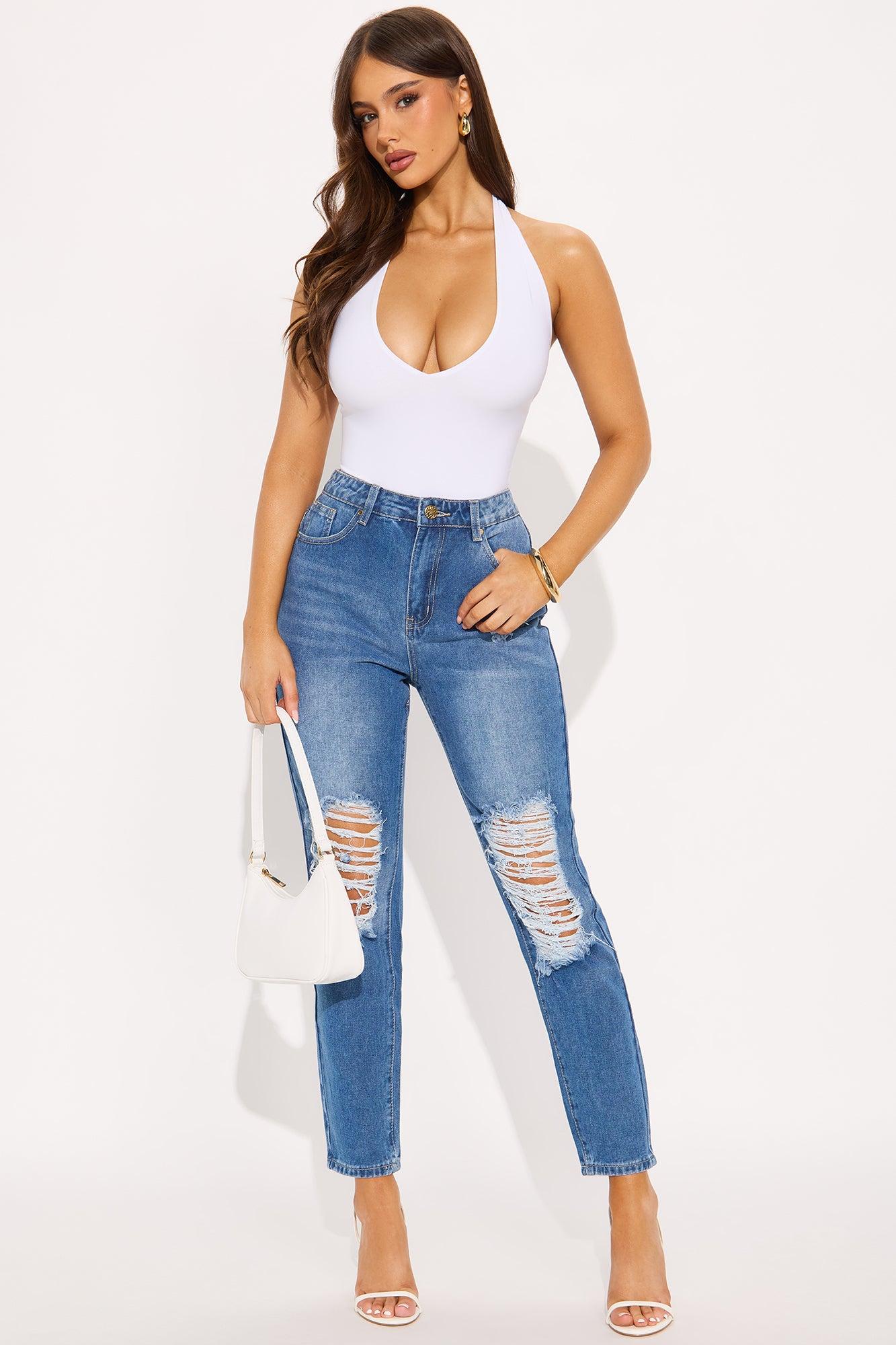 Sneak Into It Ripped Straight Leg Jeans - Medium Wash Female Product Image