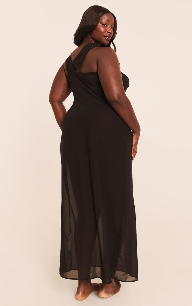 Plus Black Ruched Chiffon Maxi Beach Dress Product Image