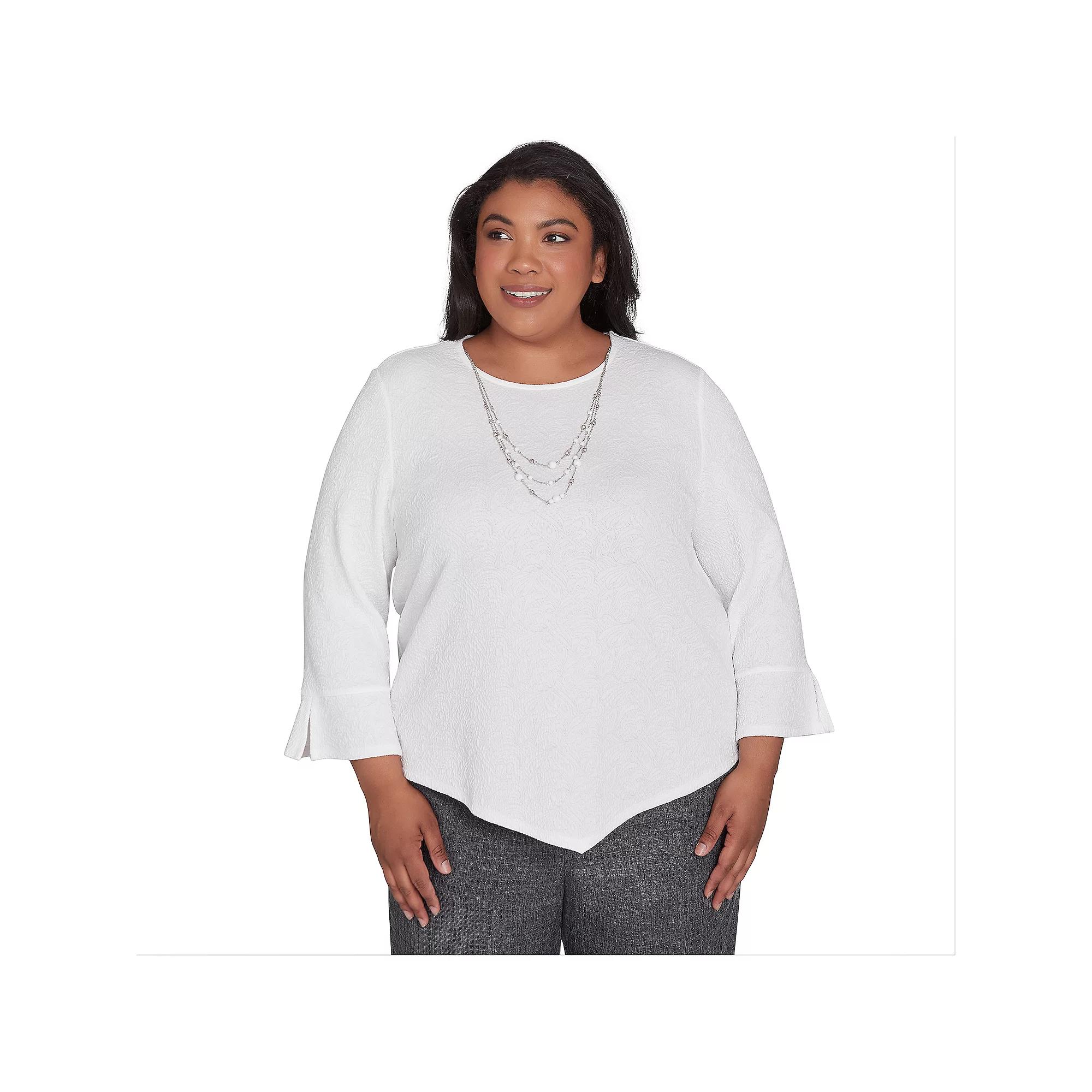 Plus Size Alfred Dunner Crewneck Textured Top With Detachable Necklace, Women's, Size: 2XL, Ivory Product Image