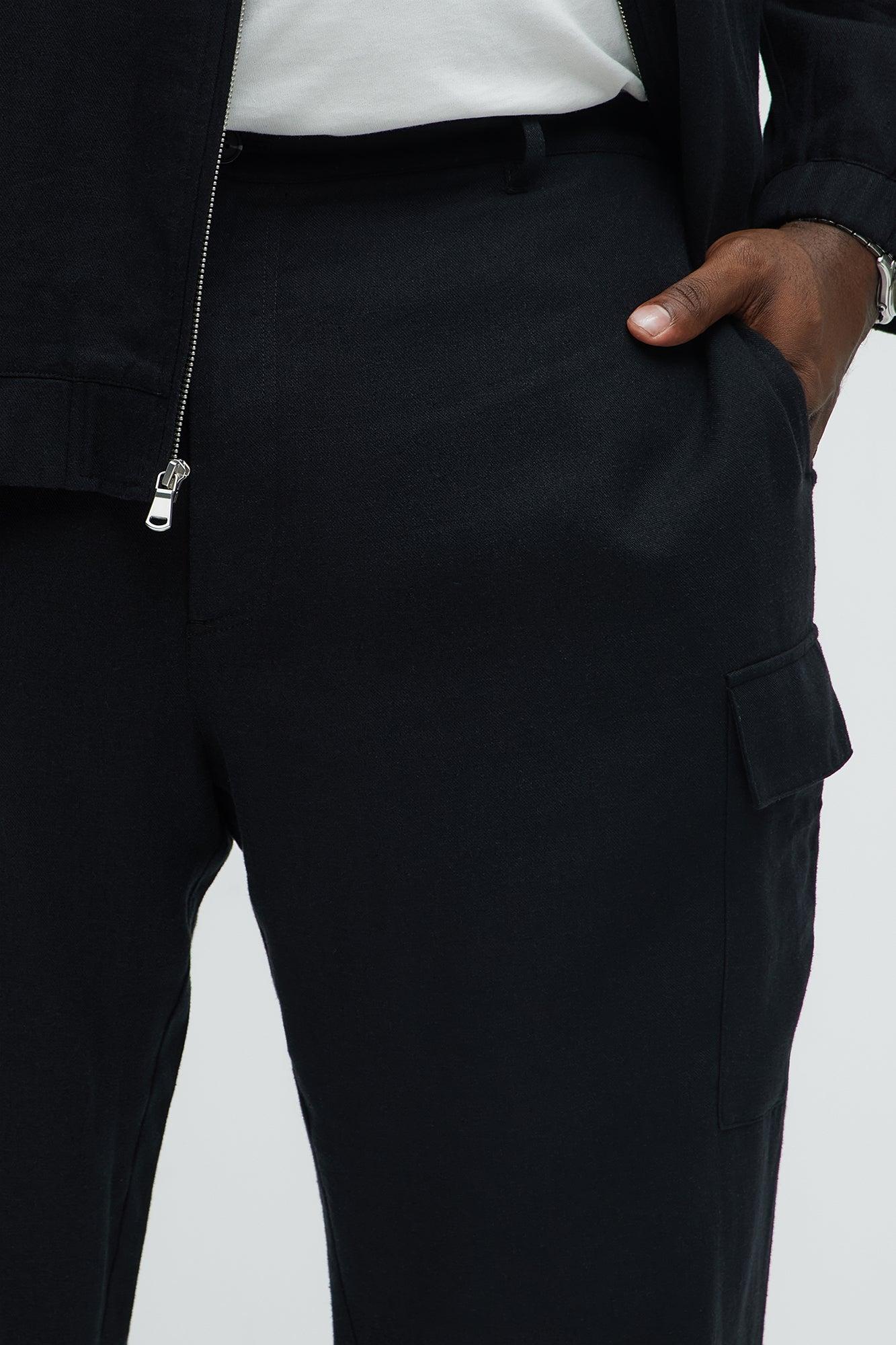 Slim Bahamas Linen Cargo Jogger - Black Product Image