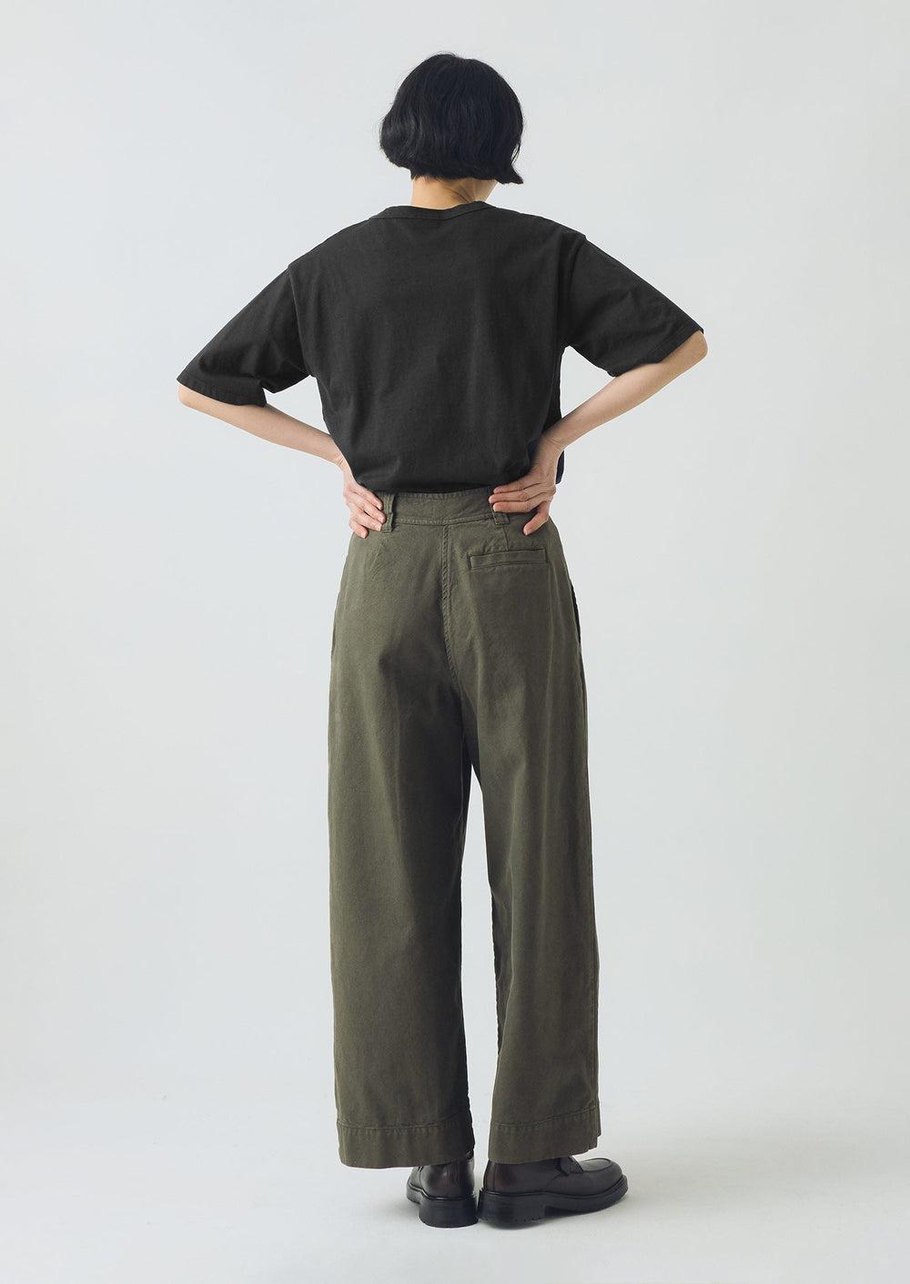 Cotton Canvas Pleat Front Pants | Dark Olive Product Image