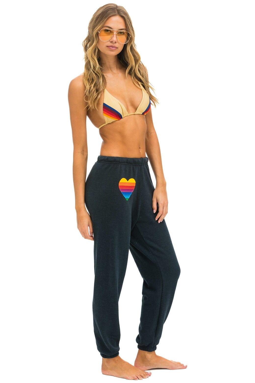 RAINBOW HEART STITCH SWEATPANTS - CHARCOAL Female Product Image