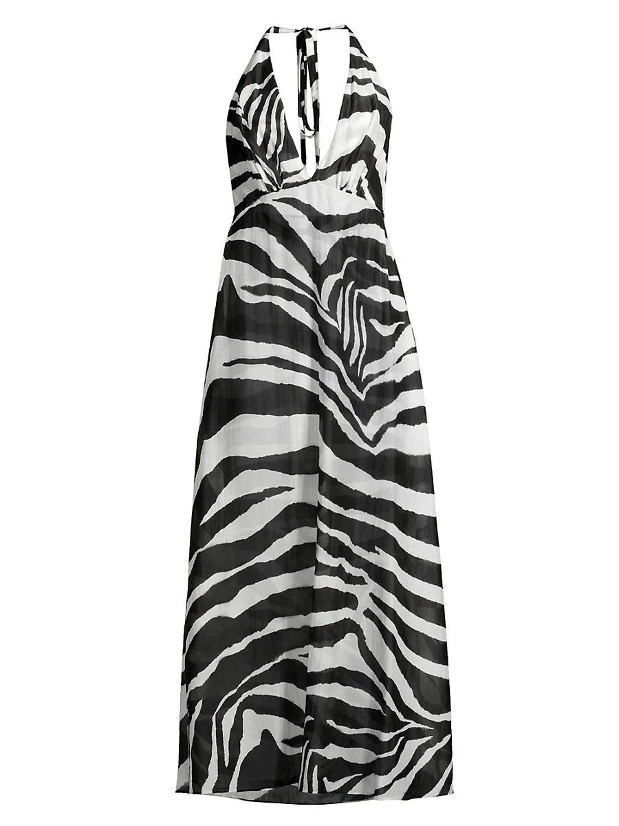 Womens Zebra Cotton-Silk Halter Maxi Dress Product Image