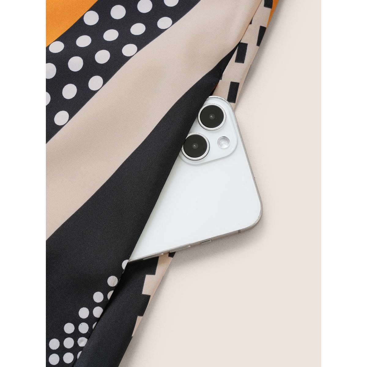 Plus Size Polka Dot & Striped Notched Contrast Belted Dress Black Women Resort Non Notched collar Short sleeve Curvy Midi Dress BloomChic 18-20/2X Product Image